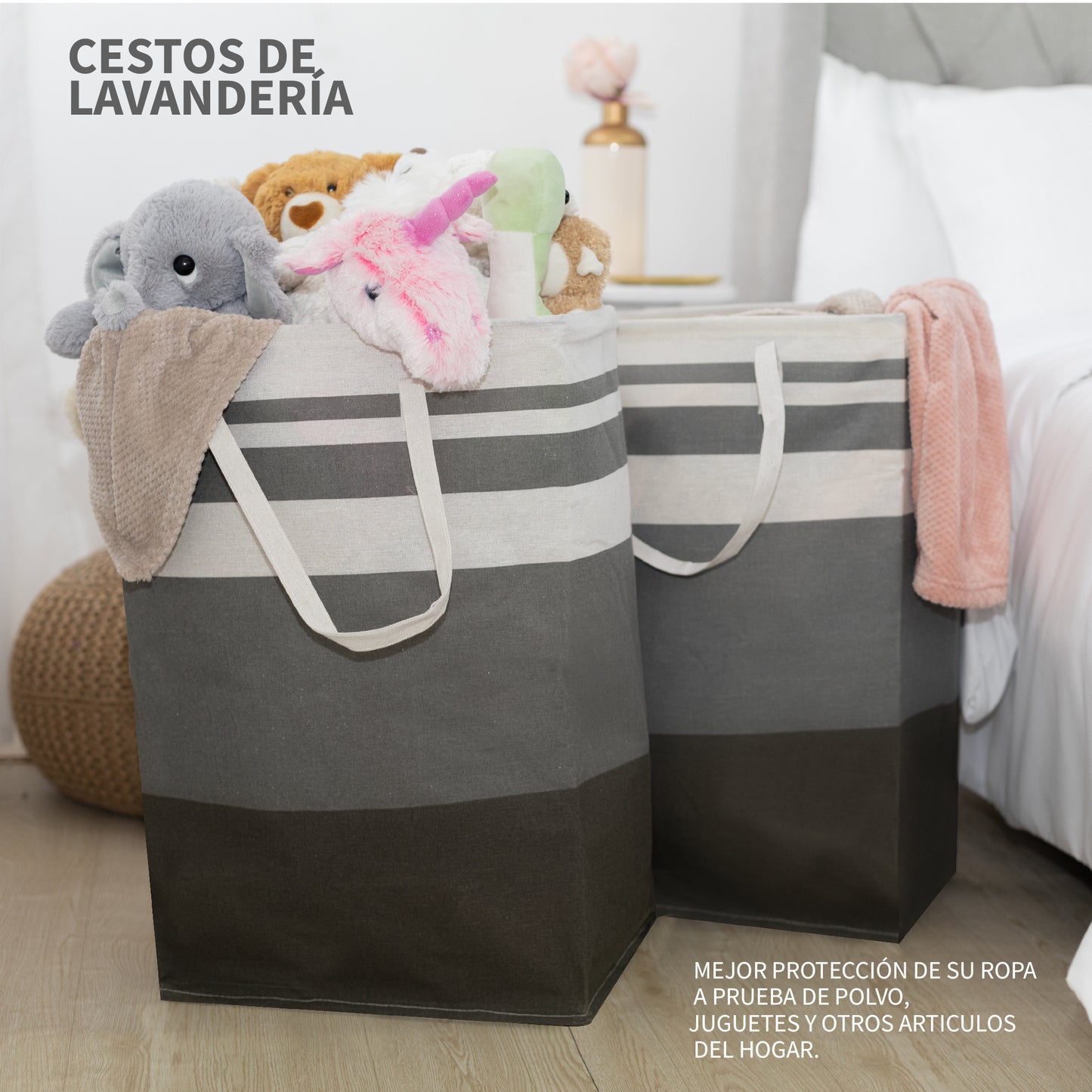 Cestos para Ropa Sucia Plegable 2 Piezas Cesta de Lavandería 75 Litros por Pieza Bolso de Almacenamiento Bote para Ropa Sucia con Asas