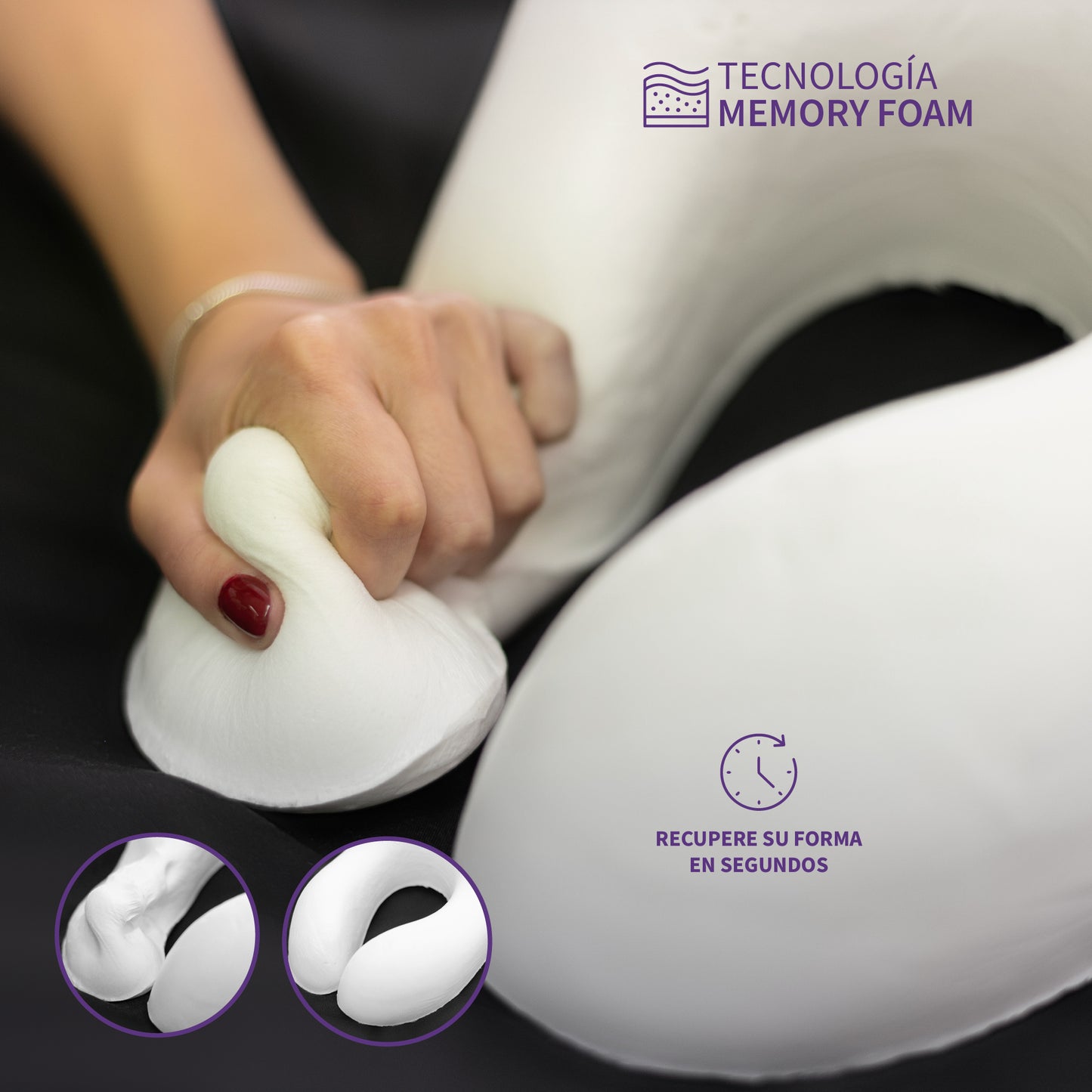 Almohada de Viaje Viscoelástica de Espuma de Memoria con Soporte Cervical Ergonómico, Funda Transpirable Removible, Máscara de Ojos, Tapones para Oídos y Bolsa Compacta