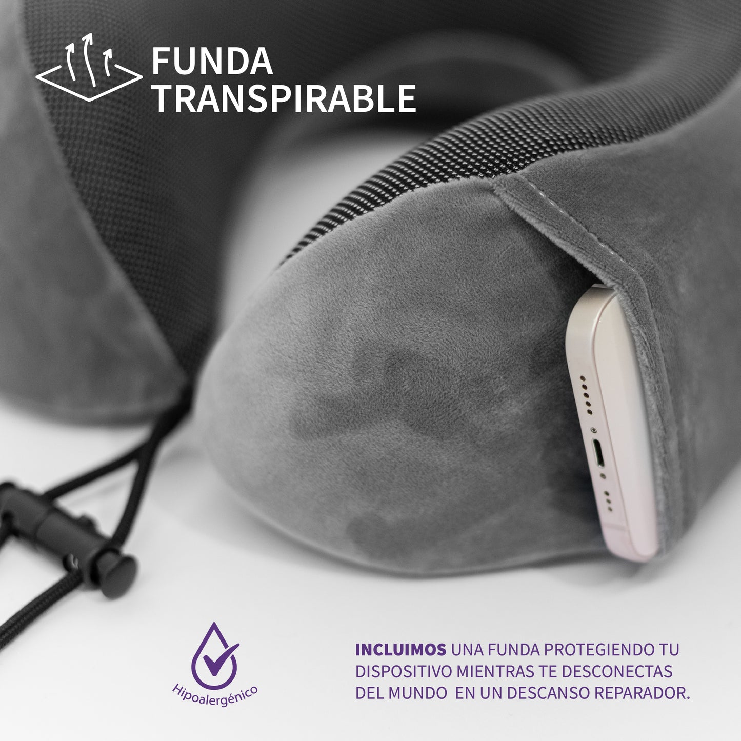 Almohada de Viaje Viscoelástica de Espuma de Memoria con Soporte Cervical Ergonómico, Funda Transpirable Removible, Máscara de Ojos, Tapones para Oídos y Bolsa Compacta