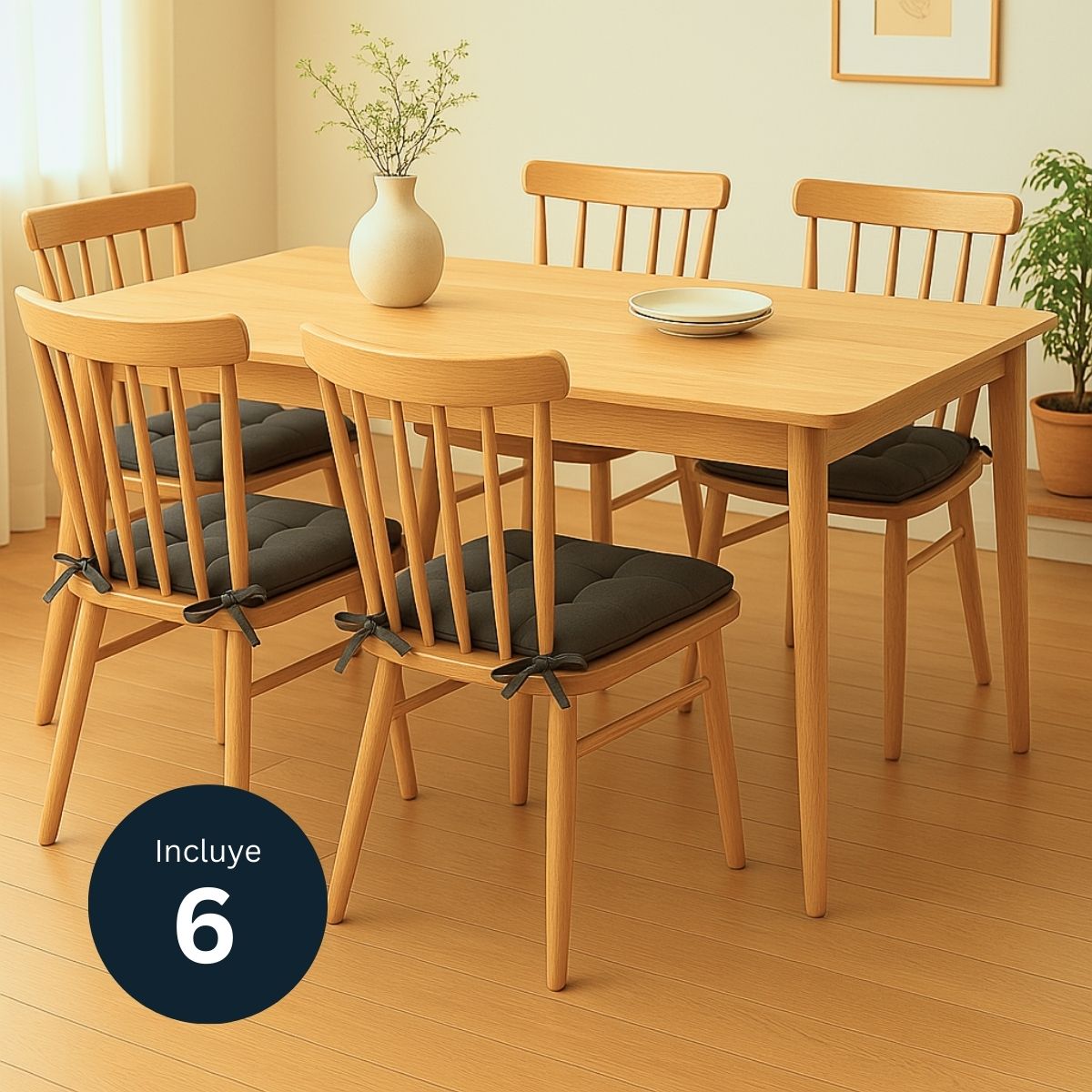 Set de 6 Cojines Acolchados para Silla de Comedor con Lazos Relleno Ideal Almohadillas para los Asientos Medidas 42 x 42 x 7 cm