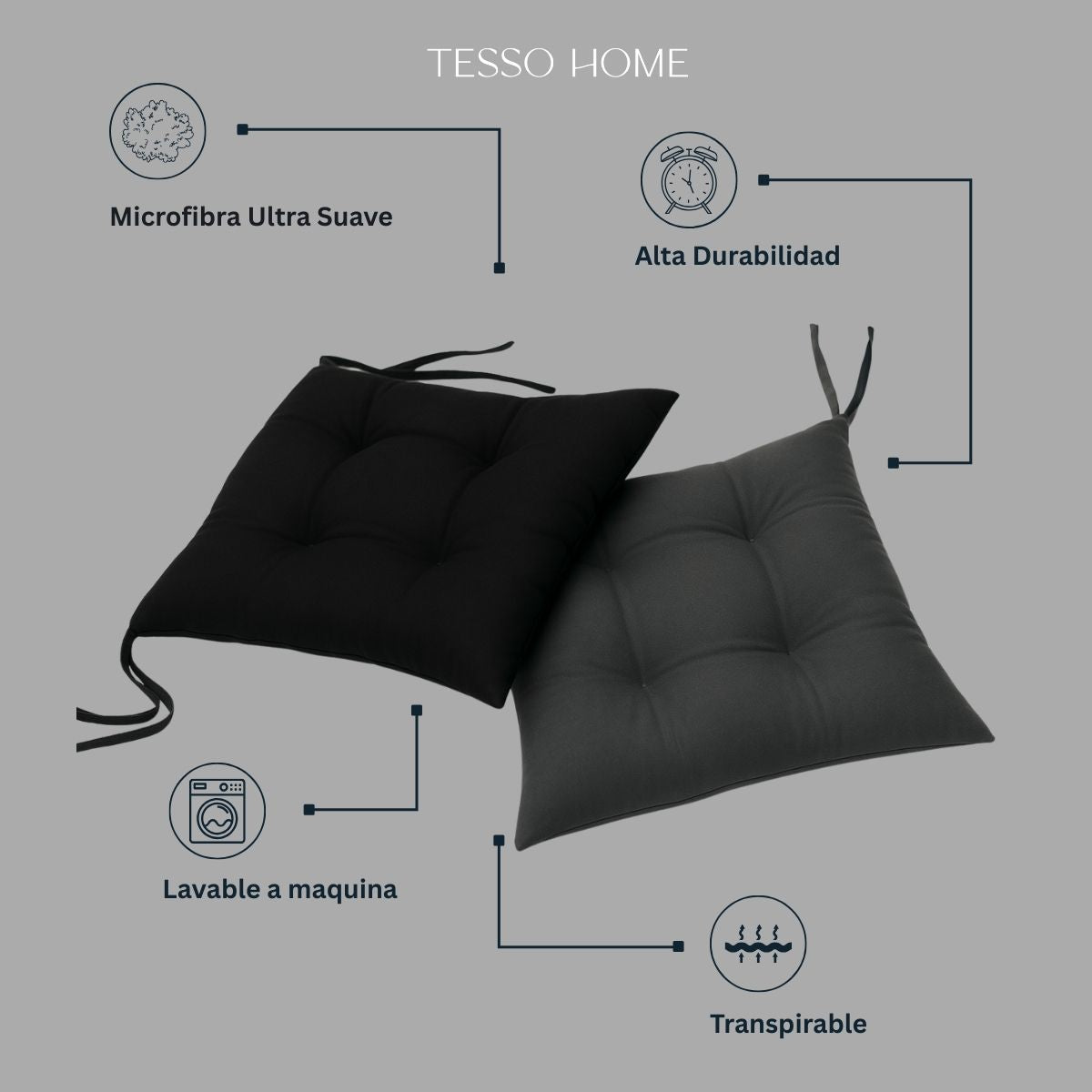 Set de 6 Cojines Acolchados para Silla de Comedor con Lazos Relleno Ideal Almohadillas para los Asientos Medidas 42 x 42 x 7 cm