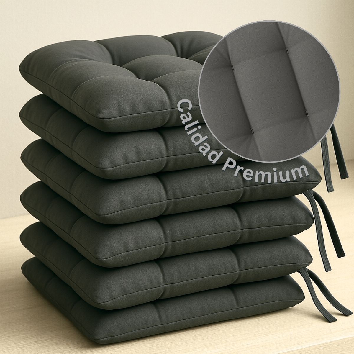 Set de 6 Cojines Acolchados para Silla de Comedor con Lazos Relleno Ideal Almohadillas para los Asientos Medidas 42 x 42 x 7 cm