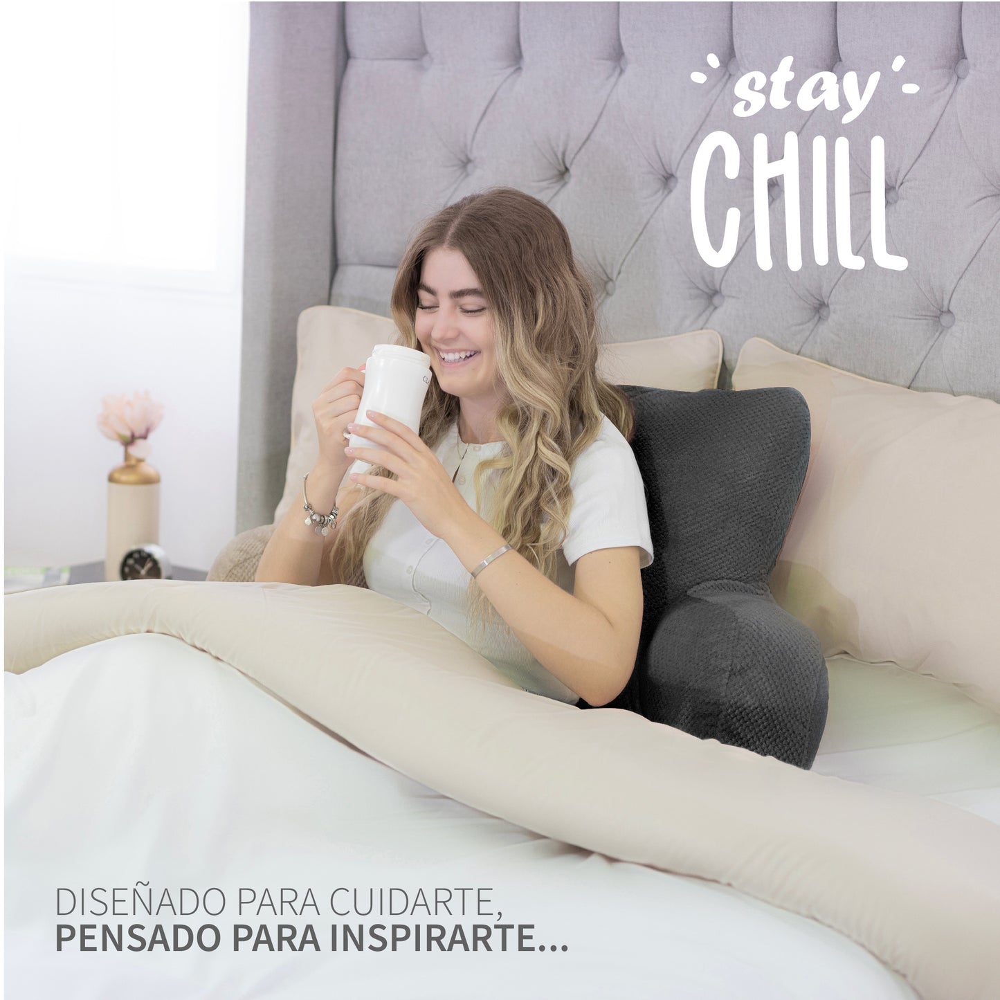Respaldo Comfort Almohada Acolchada para Lectura y Descanso Amplio Soporte de Cuello y Brazos 100% Micofibra