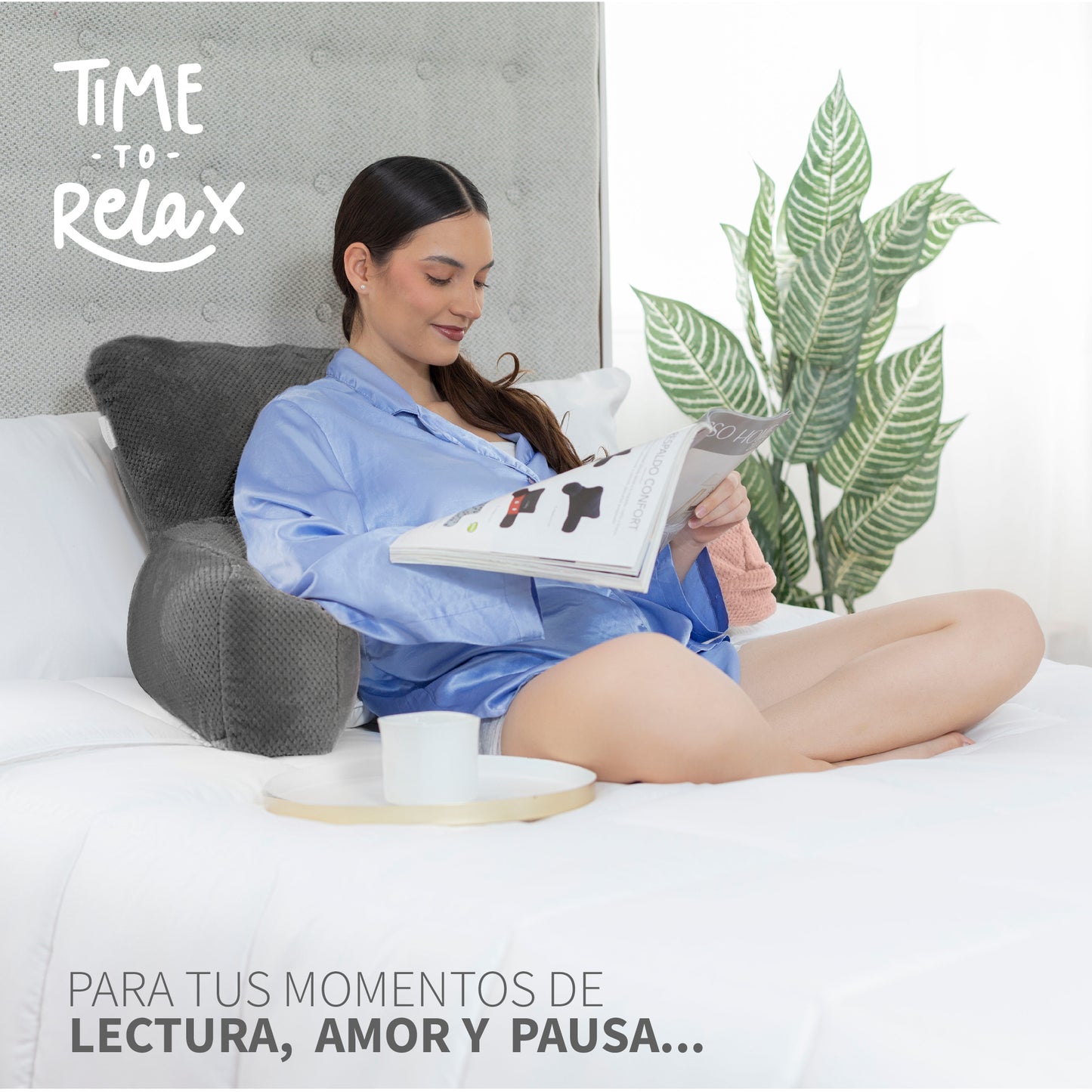 Respaldo Comfort Almohada Acolchada para Lectura y Descanso Amplio Soporte de Cuello y Brazos 100% Micofibra