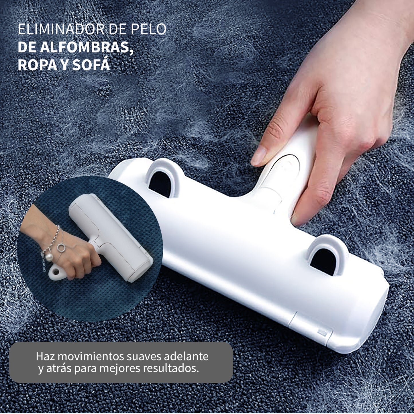 Rodillo Quita Pelusa Reutilizable Removedor de Pelo para Perros y Gatos Quitapelos Almacena el Pelaje de tu Mascota Ideal para Muebles, Sofá, Cama, Ropa y Asientos de Auto