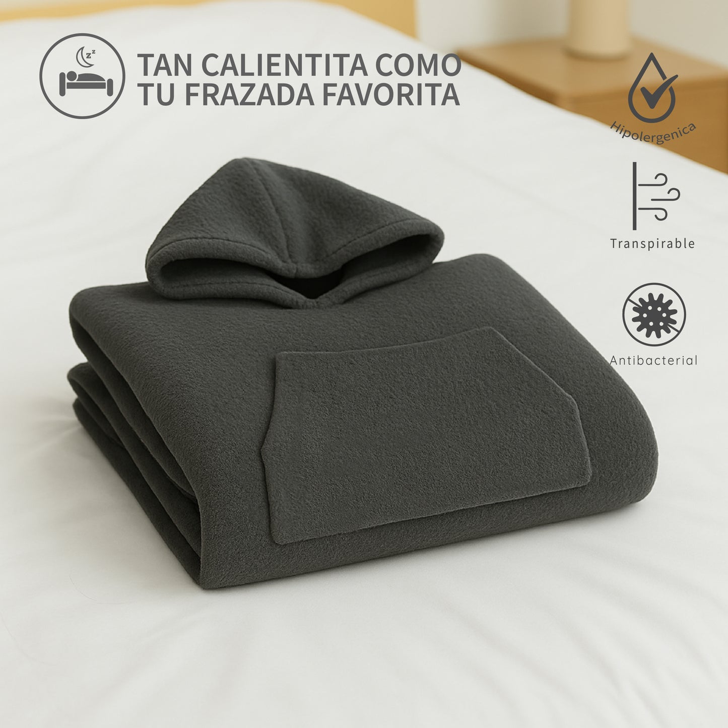 Sudadera Cobija Unisex Talla Unica con Capucha Amplio Bolsillo con Bordes Reforzados 100% Micofibra Fácil Cuidado