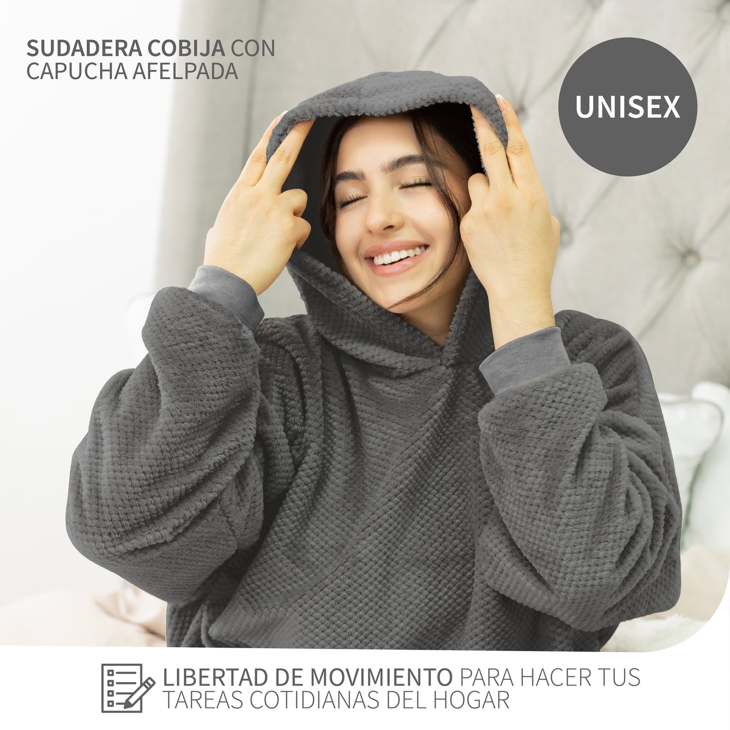 Sudadera Cobija Unisex Talla Unica con Capucha Amplio Bolsillo con Bordes Reforzados 100% Micofibra Fácil Cuidado