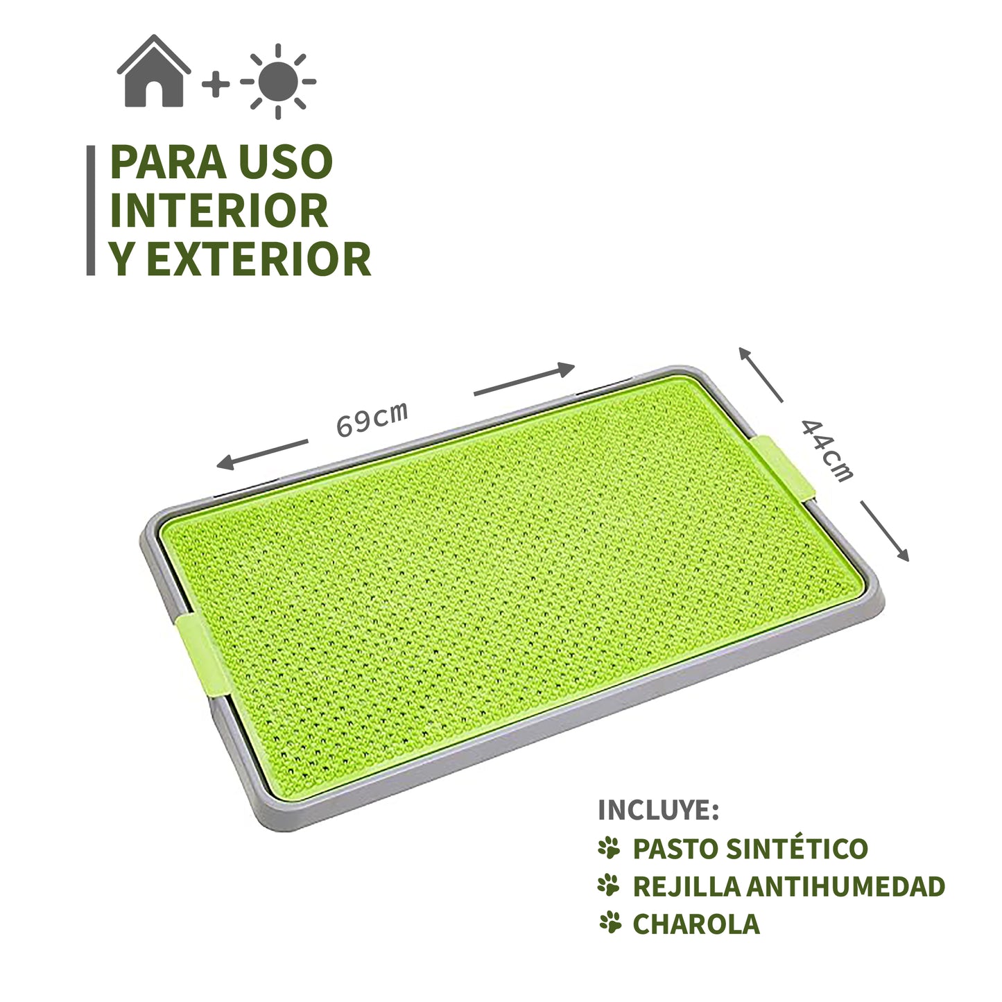 Tapete de Entrenamiento para Perro Doggie Grass con Regilla Anti Humedad Fácil Lavado Baño para Mascotas (69 x 44 cm)