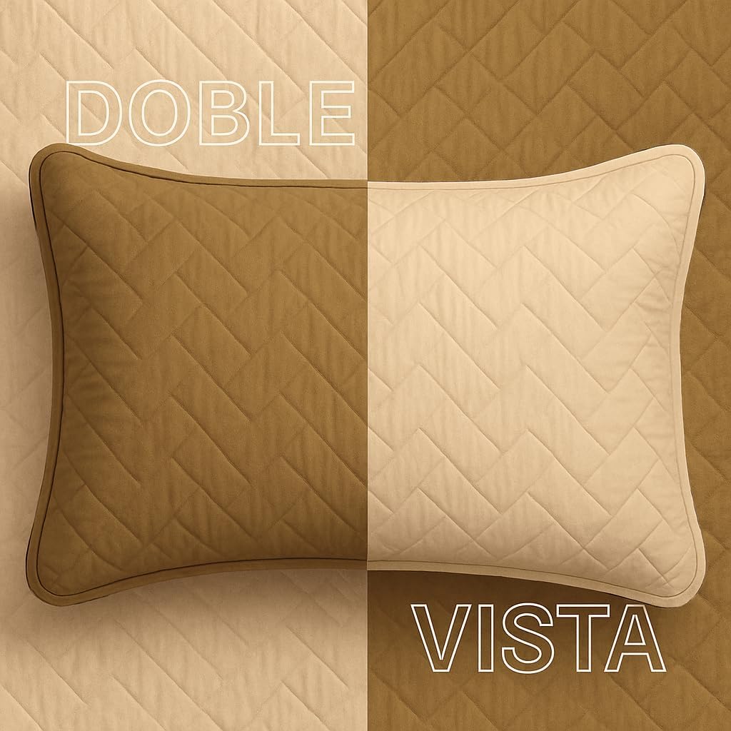 TESSO HOME Colcha Doble Vista con Fundas de Almohada 100% Microfibra Juego de Edredón Ligero Capitonado Pinsonic 3 Piezas (Arena/Caqui, Individual)