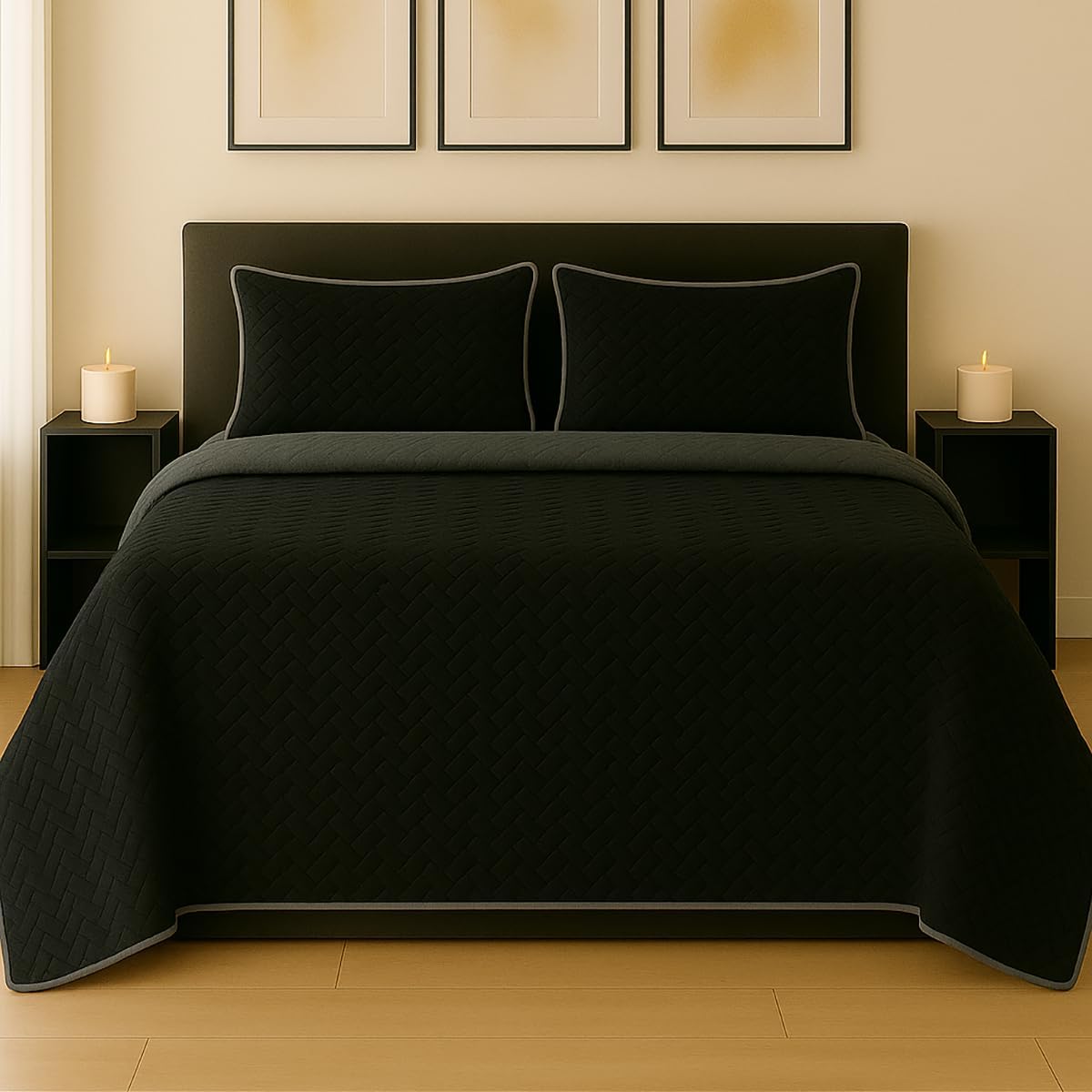 TESSO HOME Colcha Doble Vista con Fundas de Almohada 100% Microfibra Juego de Edredón Ligero Capitonado Pinsonic 3 Piezas (Arena/Caqui, Individual)