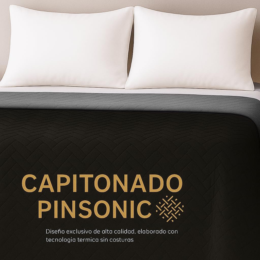 TESSO HOME Colcha Edredón Ligero Doble Vista Capitonado Pinsonic sin Costuras 100% Microfibra (Blanco/Beige, Matrimonial)