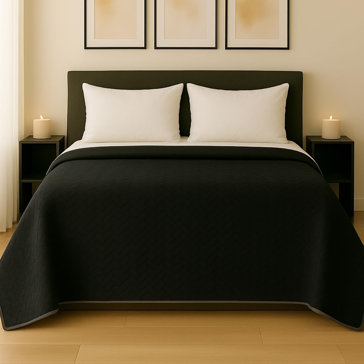 TESSO HOME Colcha Edredón Ligero Doble Vista Capitonado Pinsonic sin Costuras 100% Microfibra (Blanco/Beige, Matrimonial)