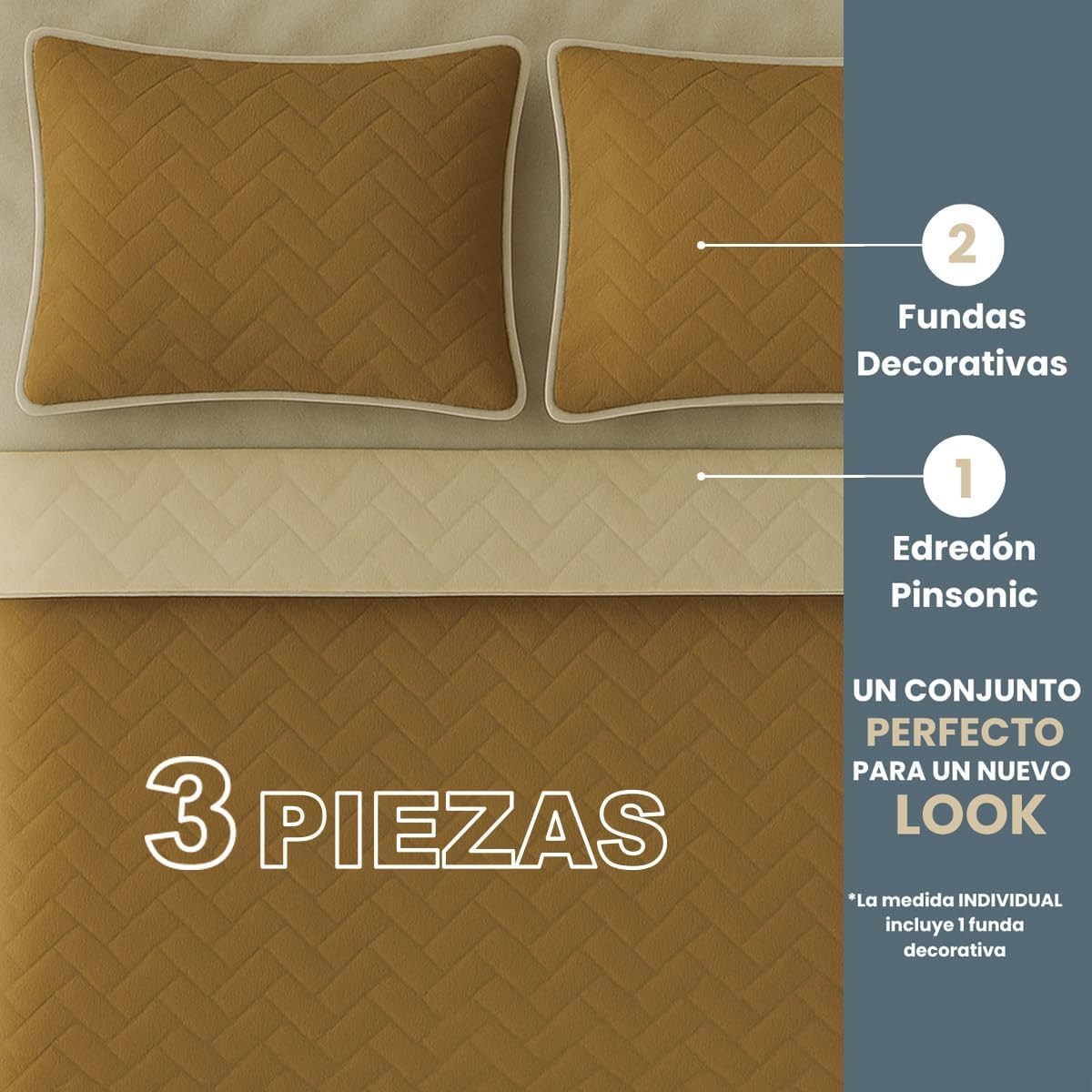 TESSO HOME Colcha Doble Vista con Fundas de Almohada 100% Microfibra Juego de Edredón Ligero Capitonado Pinsonic 3 Piezas (Arena/Caqui, Individual)