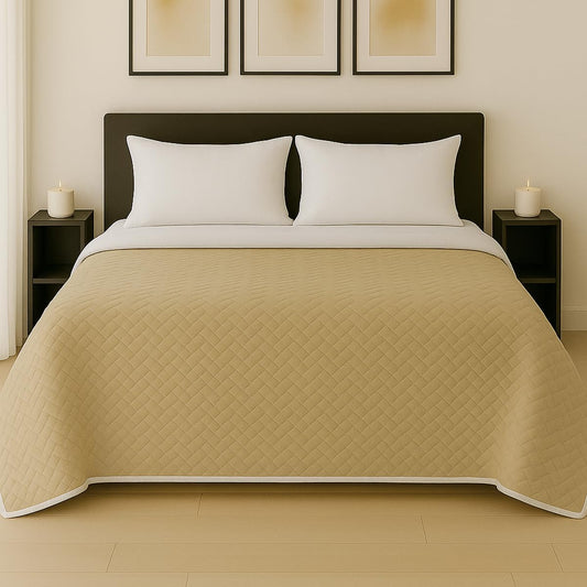 TESSO HOME Colcha Edredón Ligero Doble Vista Capitonado Pinsonic sin Costuras 100% Microfibra (Blanco/Beige, Matrimonial)