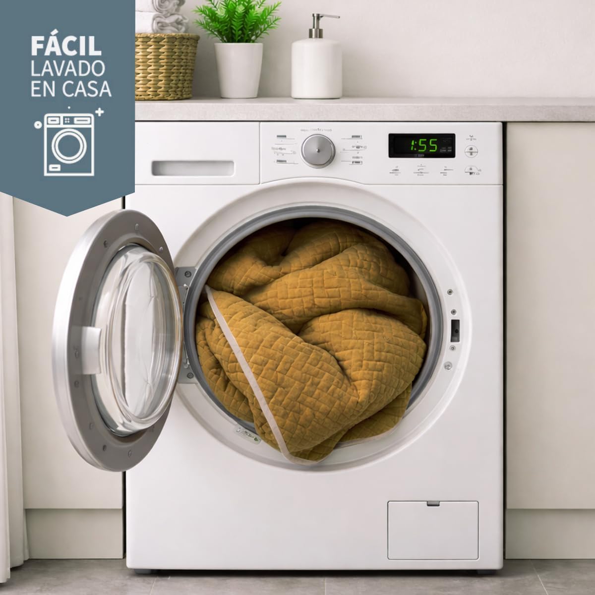 TESSO HOME Colcha Edredón Ligero Doble Vista Capitonado Pinsonic sin Costuras 100% Microfibra (Blanco/Beige, Matrimonial)