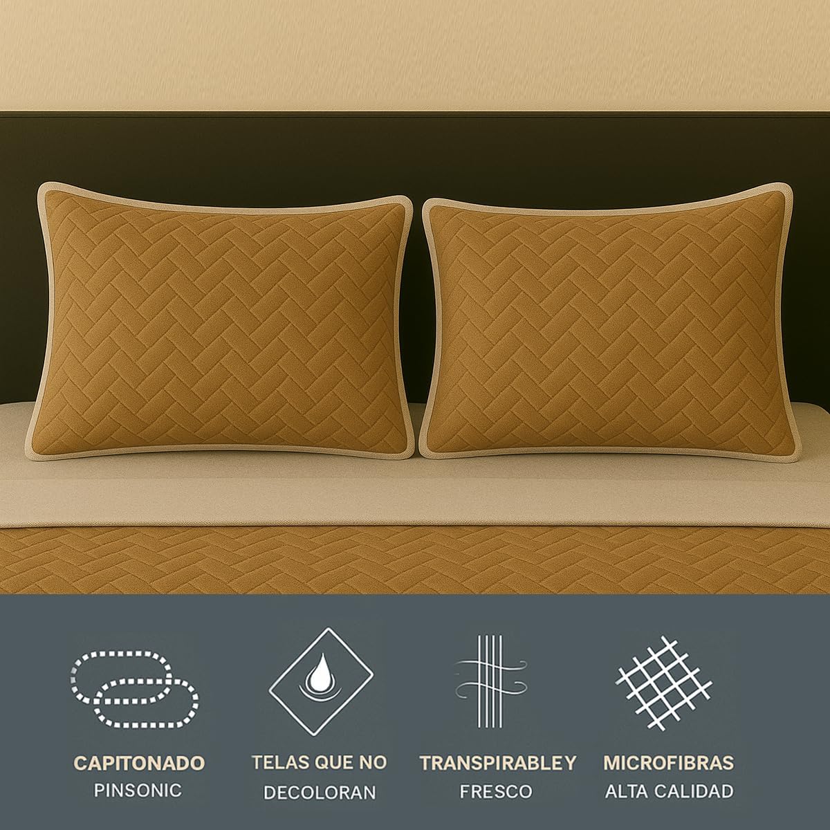 TESSO HOME Colcha Doble Vista con Fundas de Almohada 100% Microfibra Juego de Edredón Ligero Capitonado Pinsonic 3 Piezas (Arena/Caqui, Individual)