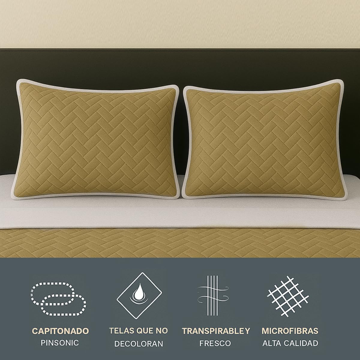 TESSO HOME Colcha Doble Vista con Fundas de Almohada 100% Microfibra Juego de Edredón Ligero Capitonado Pinsonic 3 Piezas (Arena/Caqui, Individual)