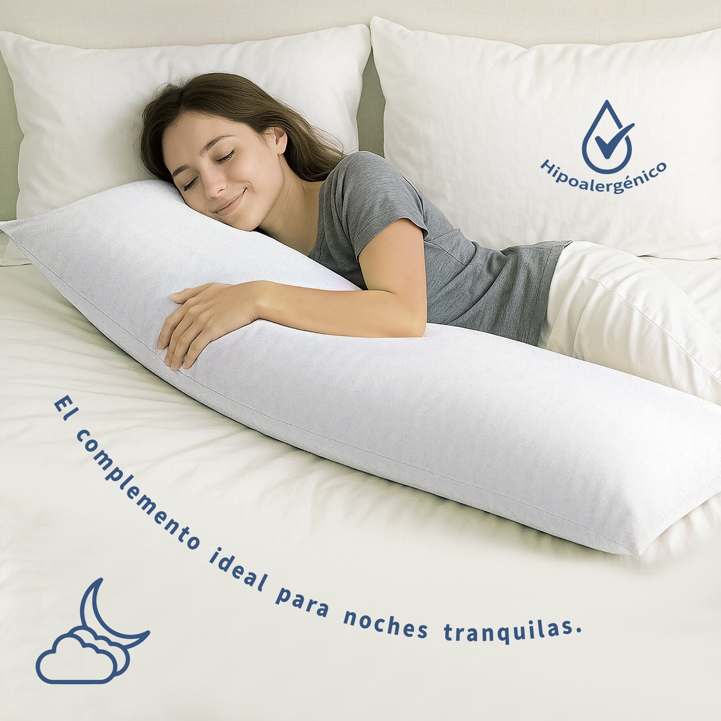 Almohada Corporal Cojín de Cuerpo Completo Almohada Larga Transpirable Relleno Down Alternative 131.5 x 50 x 20 cm