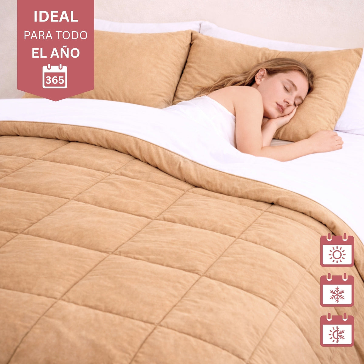 Set de Edredón Confort 7 Piezas | Beige/Blanco