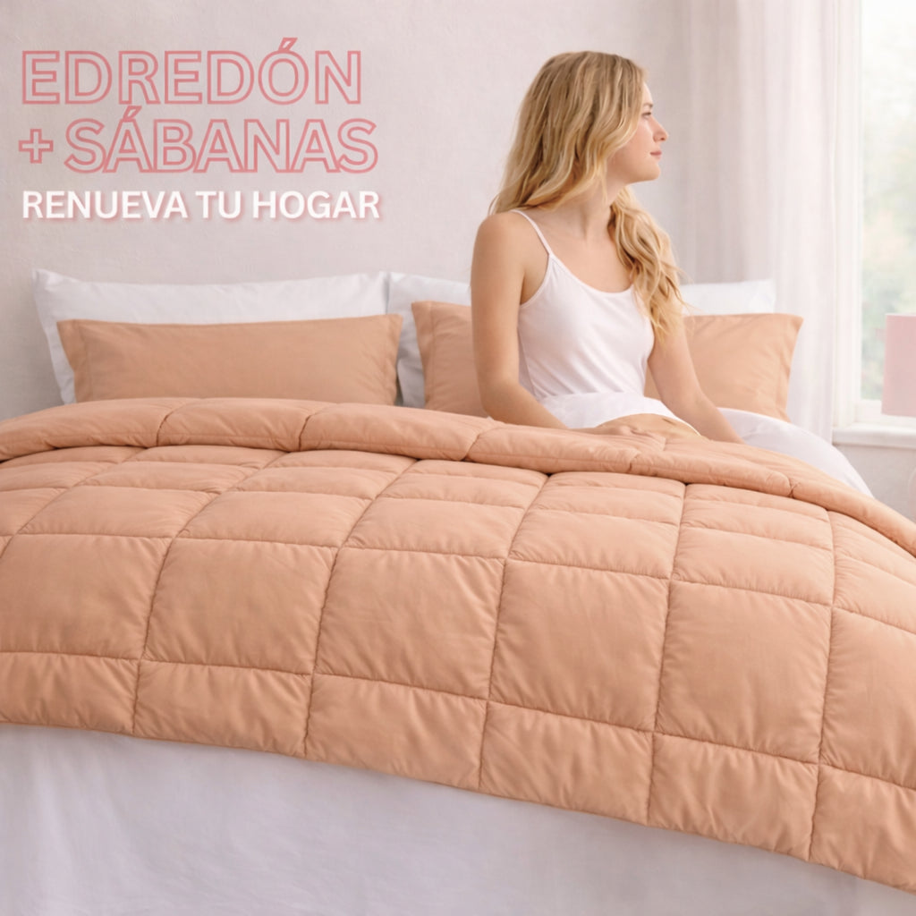 Set de Edredón Confort 7 Piezas | Beige/Blanco