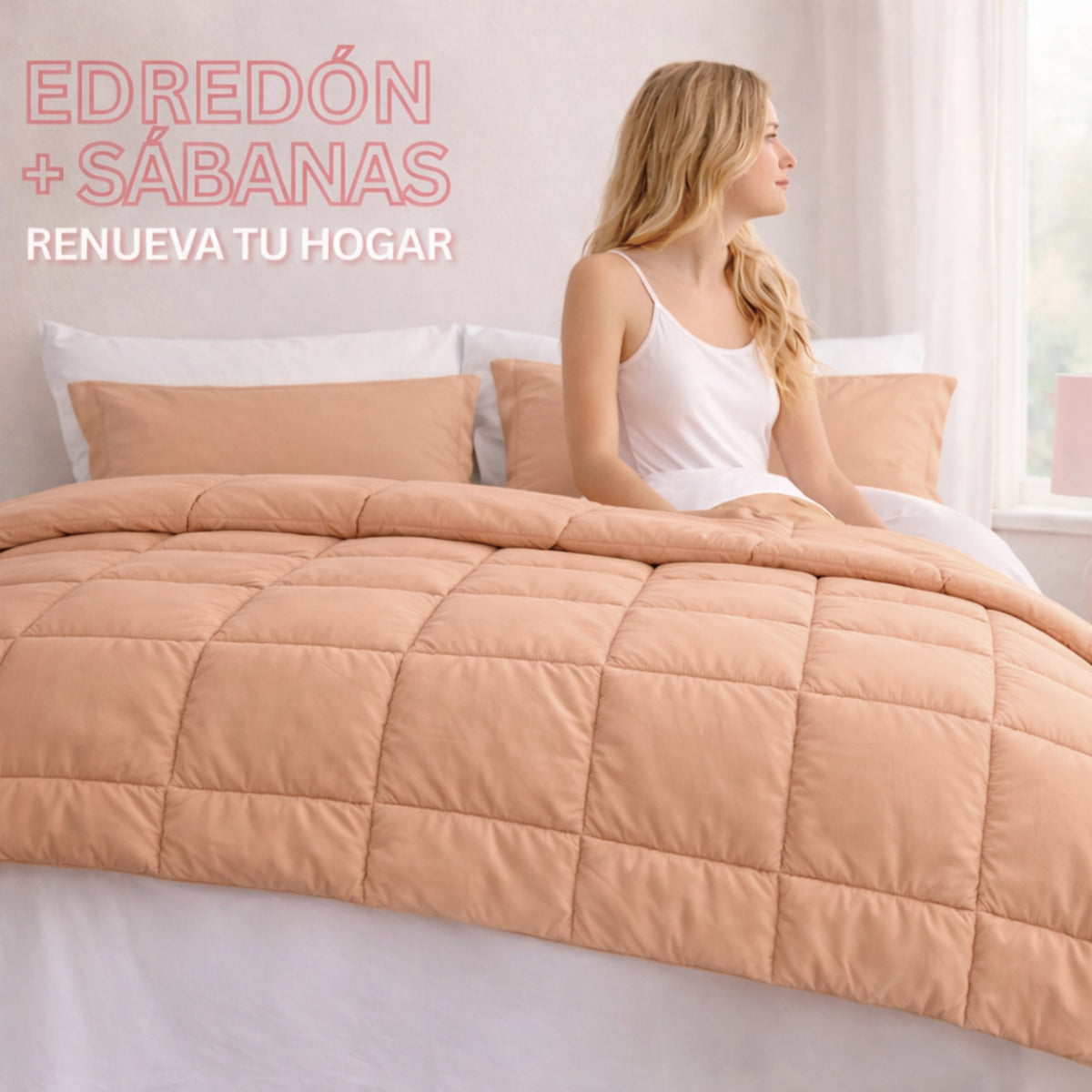 Set de Edredón Confort 7 Piezas | Beige/Blanco
