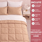 Set de Edredón Confort 7 Piezas | Beige/Blanco