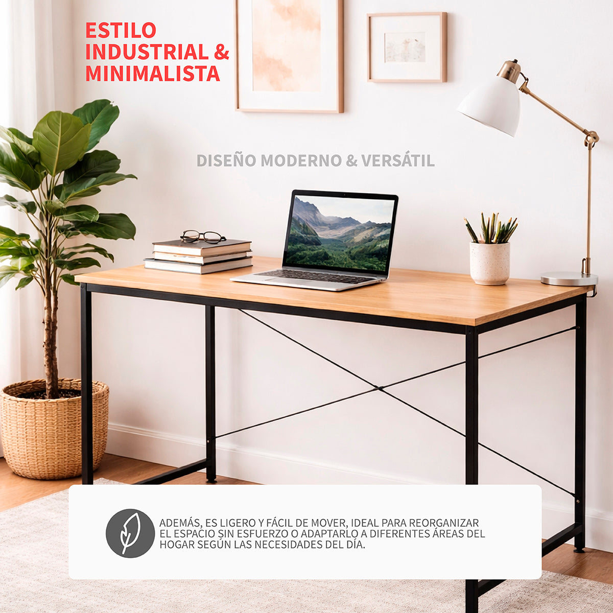 Escritorio Minimalista Moderno Estilo Industrial para Oficina Hogar Recámara para Computadora Espacio Gamer 120 x 60 x 70 cm