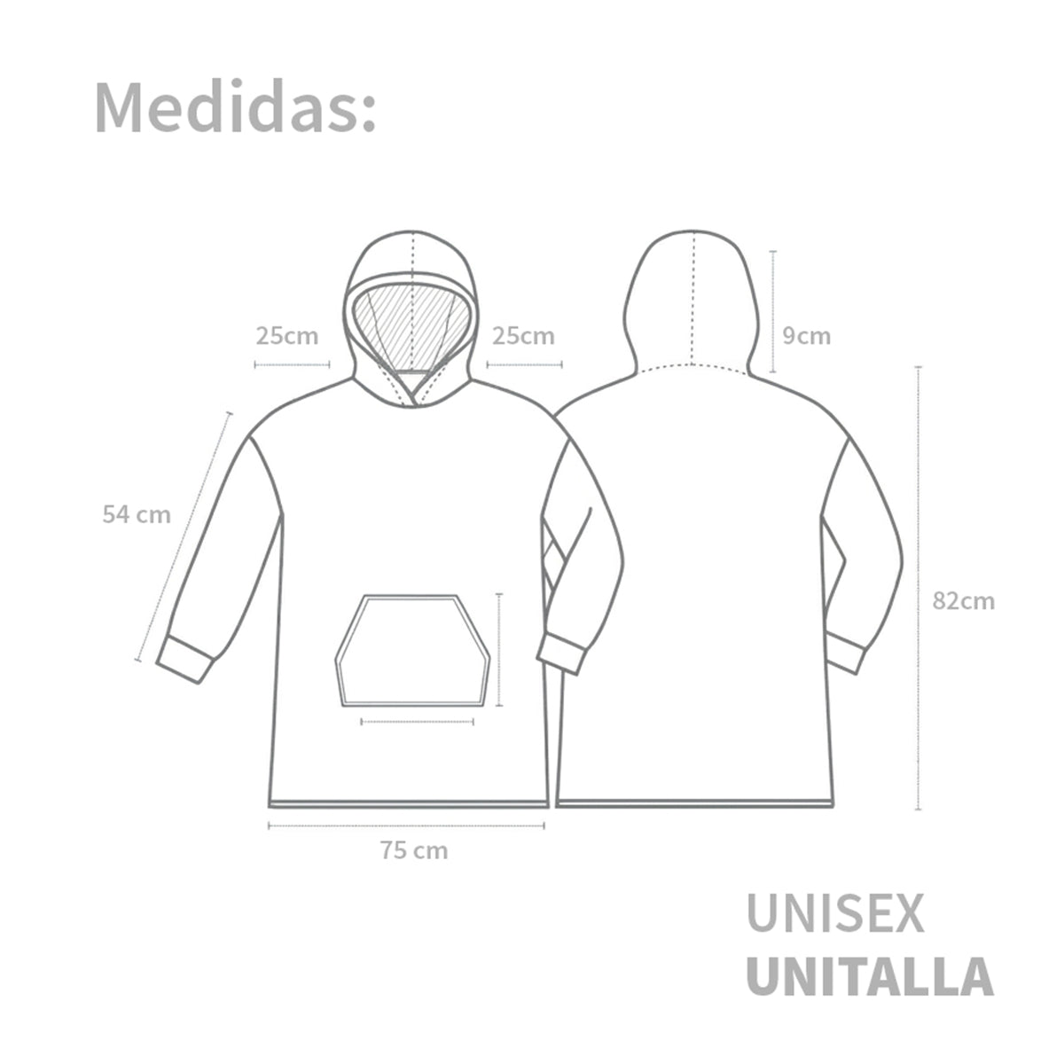 Sudadera Cobija Unisex Unitalla - Guía de tallas