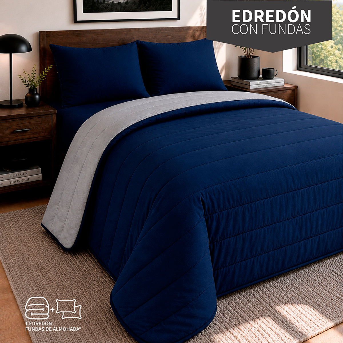 Set de Edredón Ligero | Marino/Gris