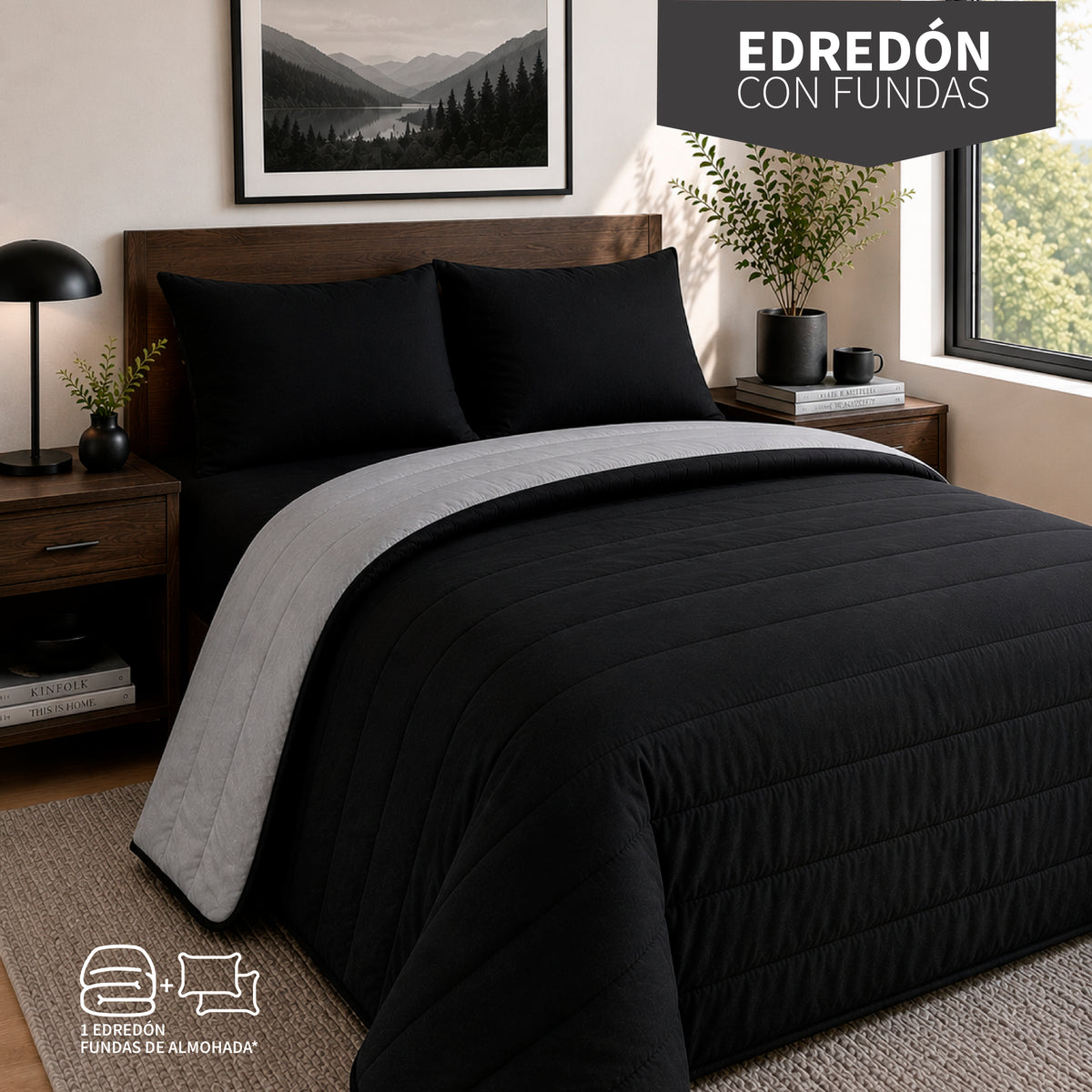 Set de Edredón Ligero | Negro/Gris