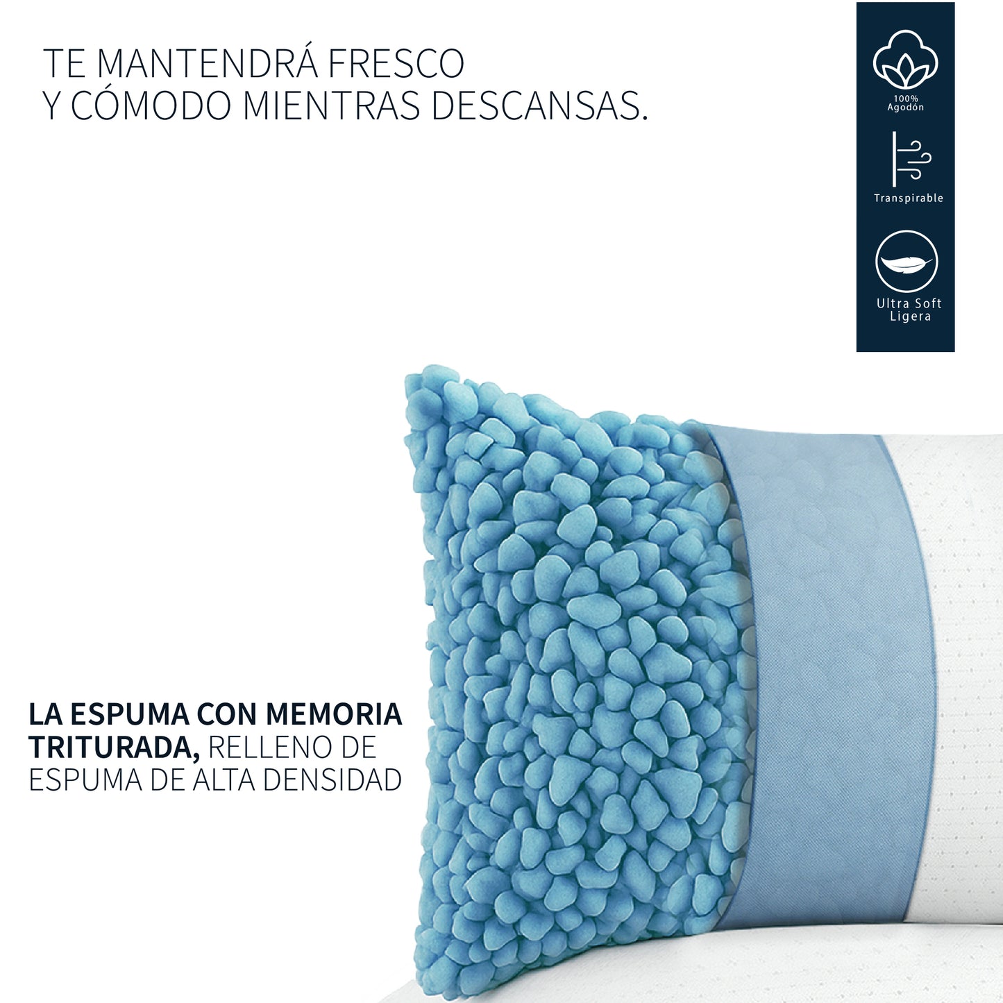 Almohadas Memory Foam con Relleno Semi Firme de Espuma de Memoria Triturado y Microfibras de Gel. Fundas Suaves, Lavables e Hipoalergénicas